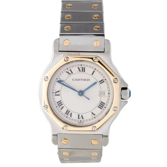 Cartier Ladies Octagon 30mm Santos 18kt Yellow Gold Watch Cartier Santos Octagon 29mm 18K Yellow Gold White Roman Dial  main image 4